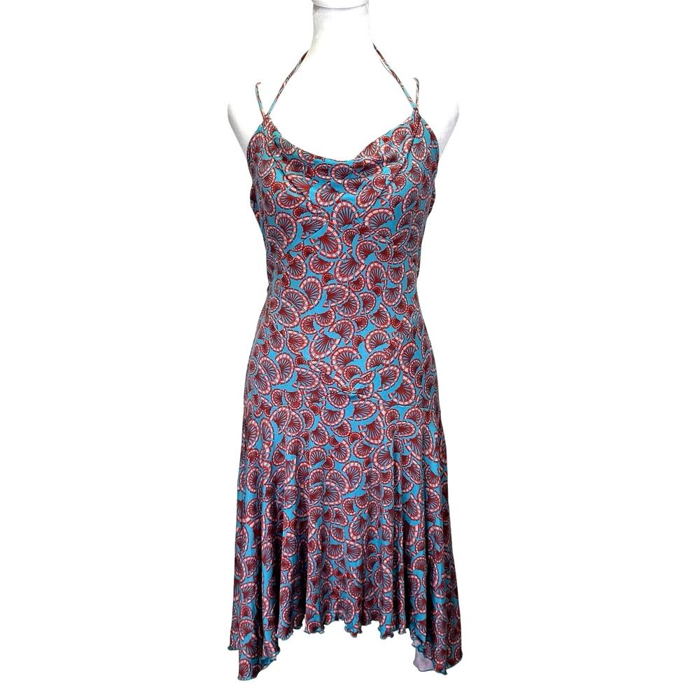 Diane von Furstenberg Silk Dress 8 Cowl Halter Asymmetrical Boho Resort DVF Taro